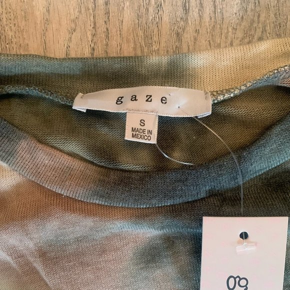 NWT GAZE WOMEN'S TIE DYE ELASTIC TIE WAIST BLOUSE GREEN MULTI-COLORED SMALL - Picture 2 of 6